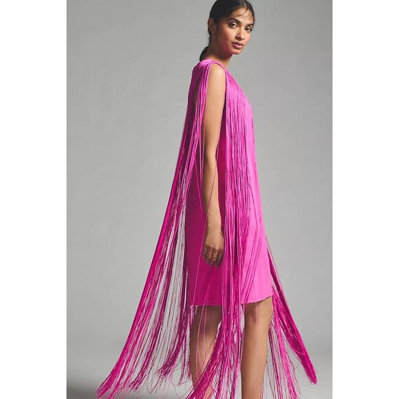 nwt ANTHROPOLOGIE HUTCH sz XS Fringed Sleeveless Dress in Raspberry Pink - Picture 1 of 5